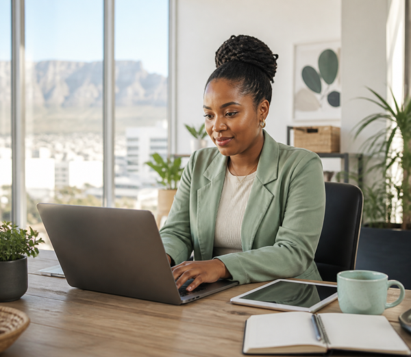 South African business owner working from a bright Cape Town office